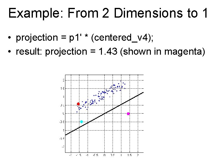 Example: From 2 Dimensions to 1 • projection = p 1' * (centered_v 4);