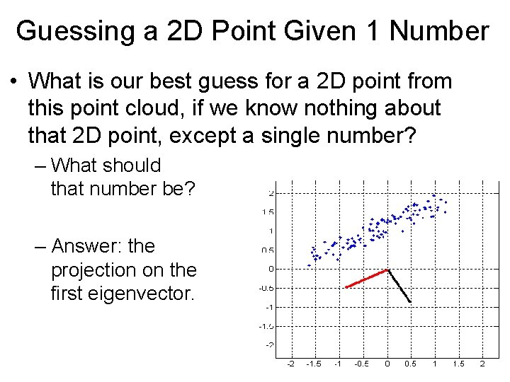 Guessing a 2 D Point Given 1 Number • What is our best guess