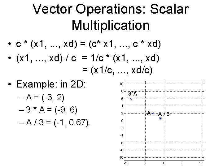 Vector Operations: Scalar Multiplication • c * (x 1, . . . , xd)