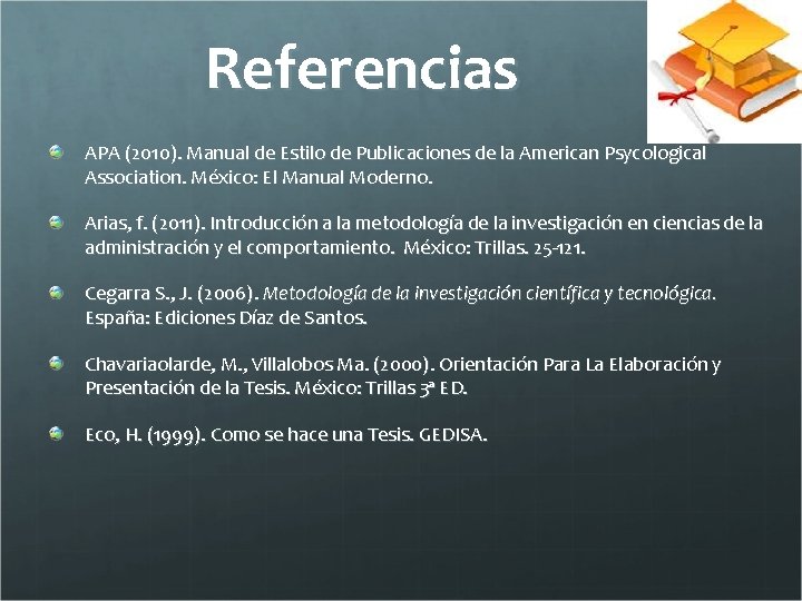  Referencias APA (2010). Manual de Estilo de Publicaciones de la American Psycological Association.