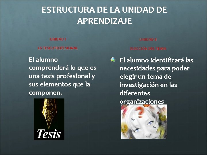 ESTRUCTURA DE LA UNIDAD DE APRENDIZAJE UNIDAD II LA TESIS PROFESIONAL ELECCIÓN DEL TEMA