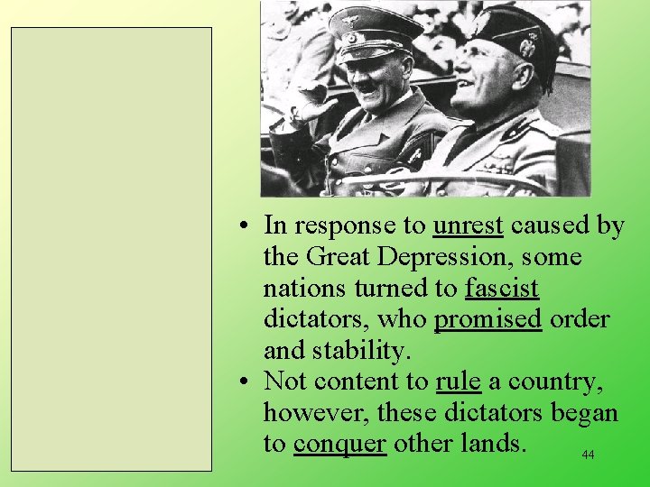 9/16/2020 • In response to unrest caused by the Great Depression, some nations turned