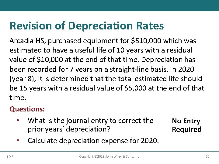 Revision of Depreciation Rates Arcadia HS, purchased equipment for $510, 000 which was estimated Revision of Depreciation Rates Arcadia HS, purchased equipment for $510, 000 which was estimated