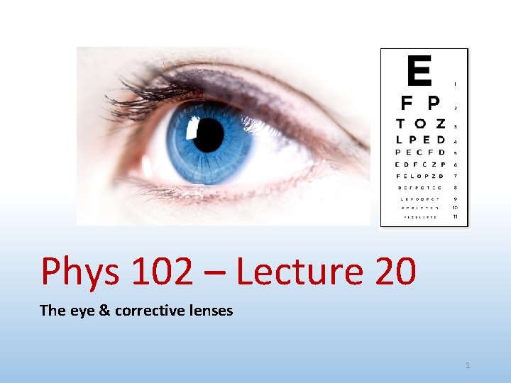 Phys 102 – Lecture 20 The eye & corrective lenses 1 