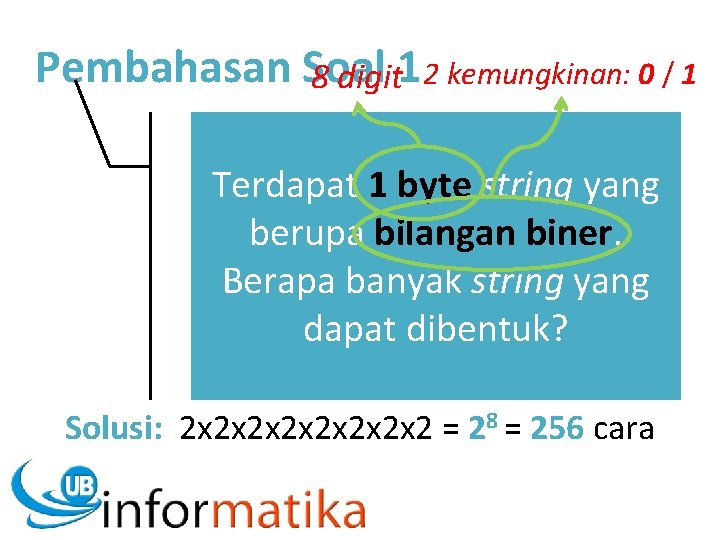 Pembahasan Soal 8 digit 1 2 kemungkinan: 0 / 1 Terdapat 1 byte string
