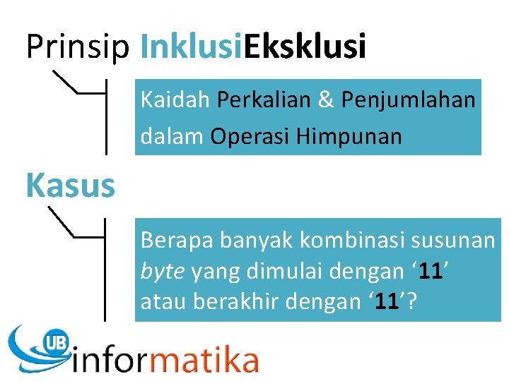 Prinsip Inklusi. Eksklusi Kaidah Perkalian & Penjumlahan dalam Operasi Himpunan Kasus Berapa banyak kombinasi