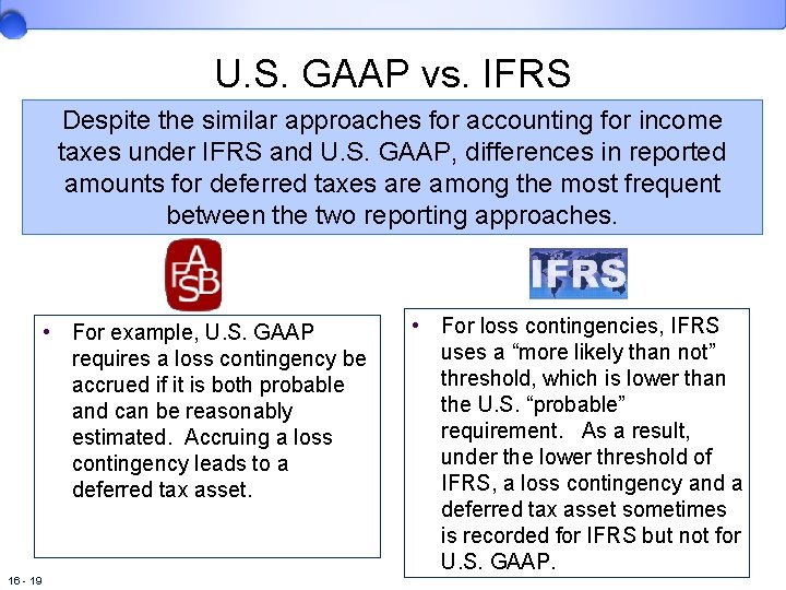 U. S. GAAP vs. IFRS Despite the similar approaches for accounting for income taxes