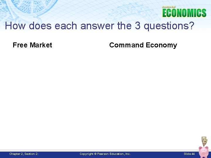 How does each answer the 3 questions? Free Market Chapter 2, Section 2: Command