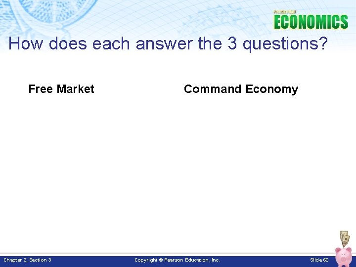 How does each answer the 3 questions? Free Market Chapter 2, Section 3 Command