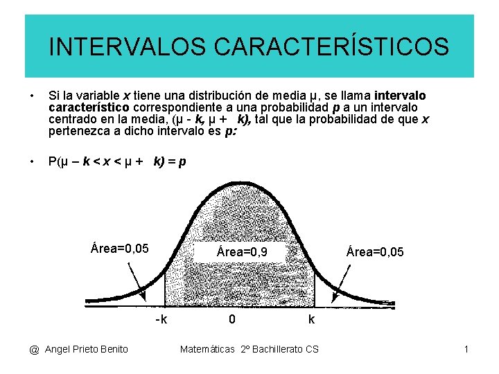 INTERVALOS CARACTERÍSTICOS • Si la variable x tiene una distribución de media μ, se