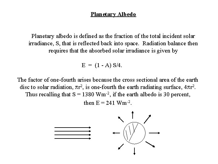 Planetary Albedo Planetary albedo is defined as the fraction of the total incident solar Planetary Albedo Planetary albedo is defined as the fraction of the total incident solar