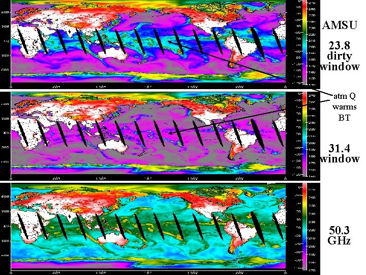 AMSU 23. 8 dirty window atm Q warms BT 31. 4 window 50. 3