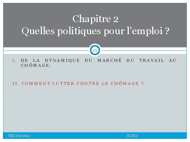 Chapitre 2 Quelles politiques pour l’emploi ? 25 I. DE LA DYNAMIQUE DU MARCHÉ