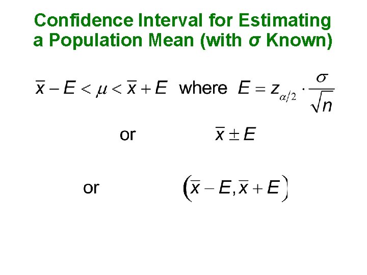 Confidence Interval for Estimating a Population Mean (with σ Known) 