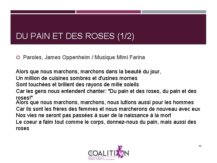 DU PAIN ET DES ROSES (1/2) Paroles, James Oppenheim / Musique Mimi Farina Alors DU PAIN ET DES ROSES (1/2) Paroles, James Oppenheim / Musique Mimi Farina Alors