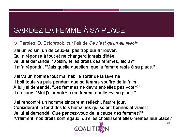 GARDEZ LA FEMME À SA PLACE Paroles, D. Estabrook, sur l’air de Ce n'est GARDEZ LA FEMME À SA PLACE Paroles, D. Estabrook, sur l’air de Ce n'est