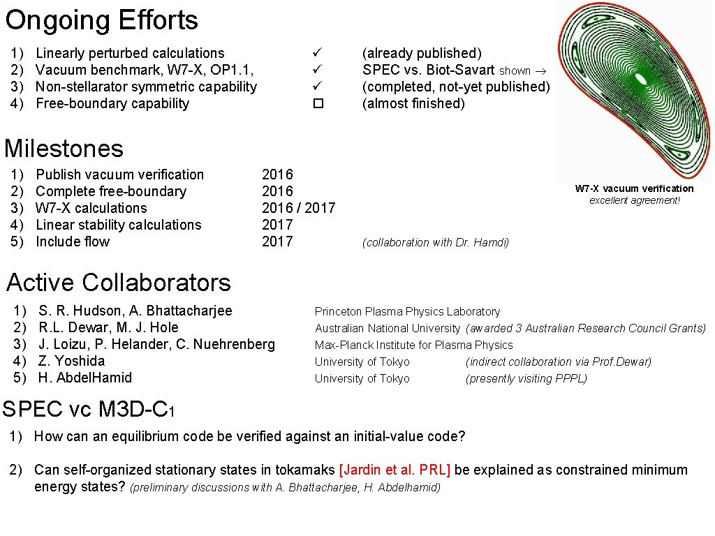 Ongoing Efforts 1) 2) 3) 4) Linearly perturbed calculations Vacuum benchmark, W 7 -X,