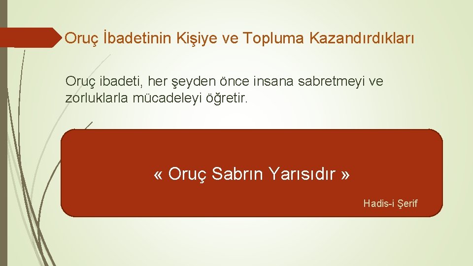 Oruç İbadetinin Kişiye ve Topluma Kazandırdıkları Oruç ibadeti, her şeyden önce insana sabretmeyi ve