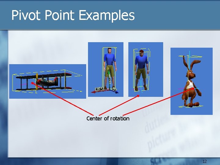 Pivot Point Examples Center of rotation 12 