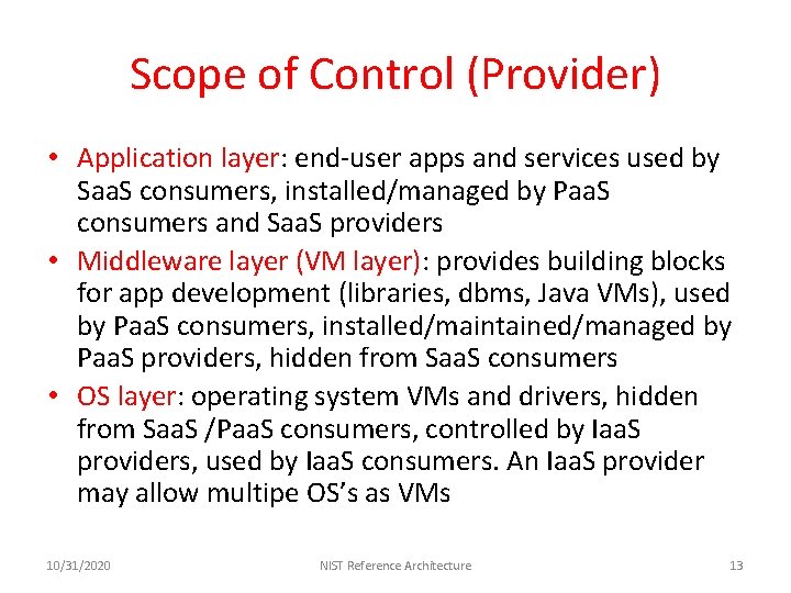 Scope of Control (Provider) • Application layer: end-user apps and services used by Saa.