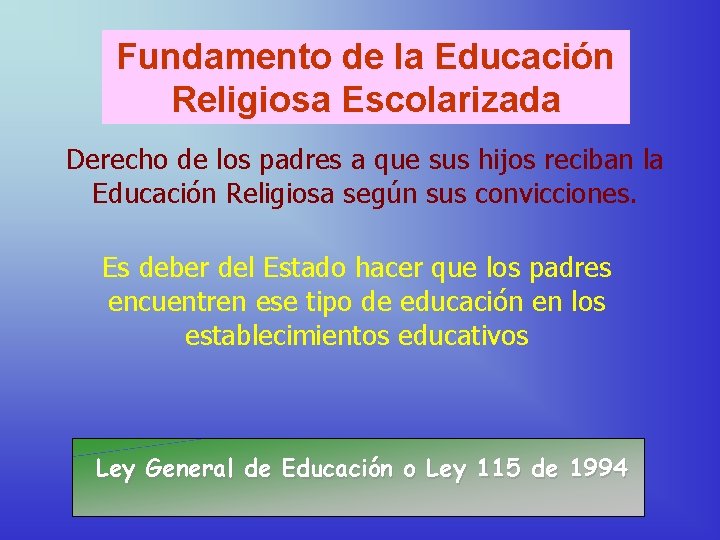 Fundamento de la Educación Religiosa Escolarizada Derecho de los padres a que sus hijos