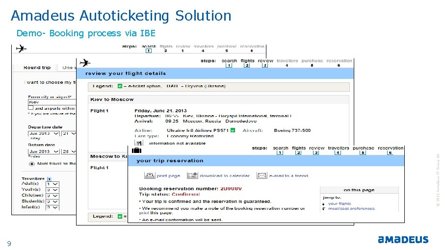 Amadeus Autoticketing Solution © 2013 Amadeus IT Group SA Demo- Booking process via IBE
