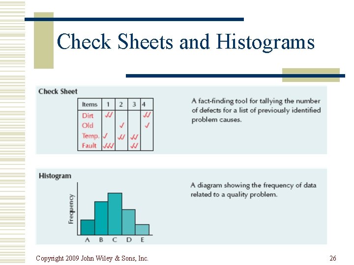 Check Sheets and Histograms Copyright 2009 John Wiley & Sons, Inc. 26 