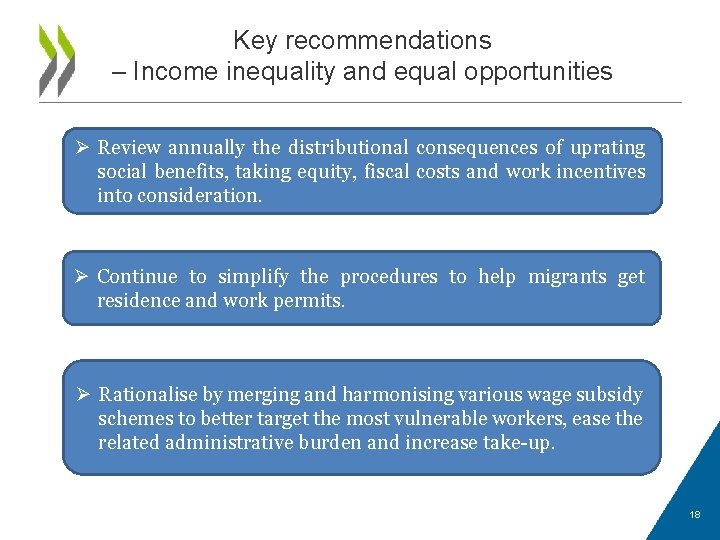 Key recommendations – Income inequality and equal opportunities Ø Review annually the distributional consequences