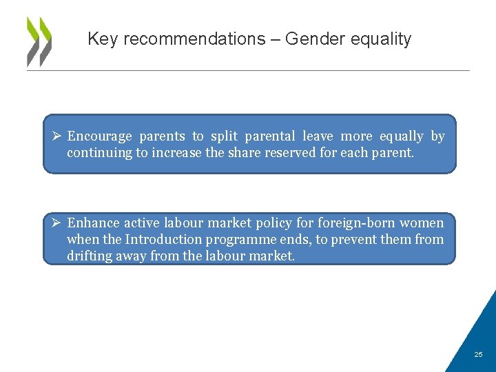 Key recommendations – Gender equality Ø Encourage parents to split parental leave more equally