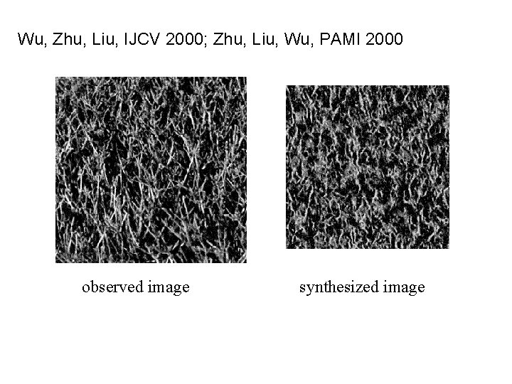 Wu, Zhu, Liu, IJCV 2000; Zhu, Liu, Wu, PAMI 2000 observed image synthesized image