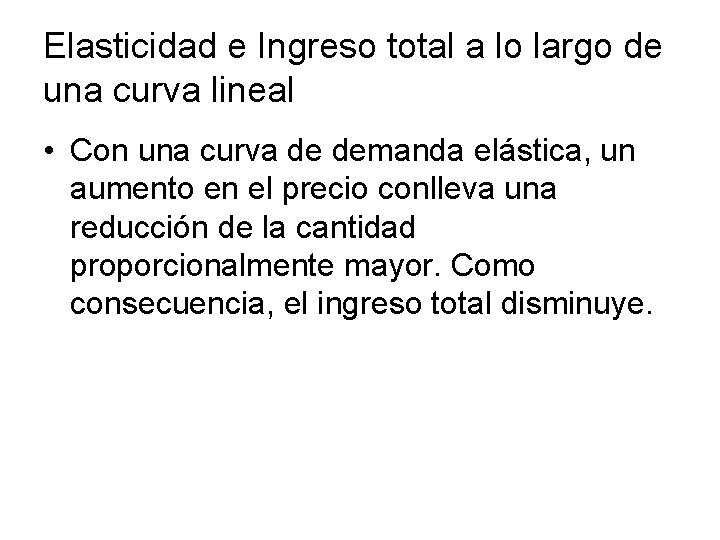 Elasticidad e Ingreso total a lo largo de una curva lineal • Con una