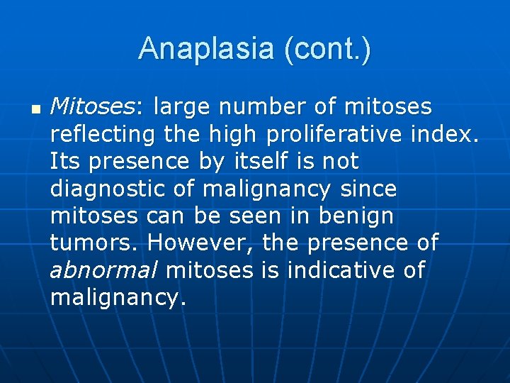 Anaplasia (cont. ) n Mitoses: large number of mitoses reflecting the high proliferative index.