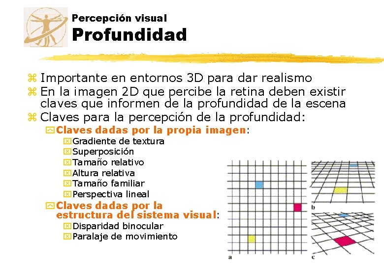 Percepción visual Profundidad z Importante en entornos 3 D para dar realismo z En