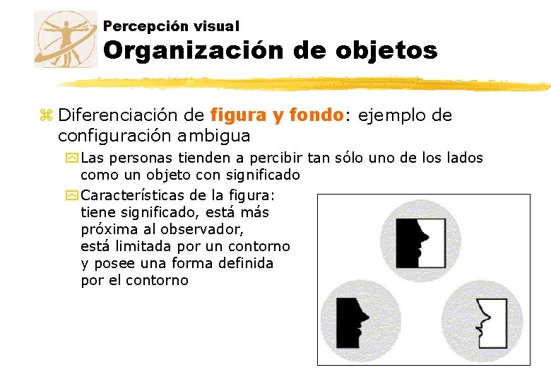 Percepción visual Organización de objetos z Diferenciación de figura y fondo: ejemplo de configuración