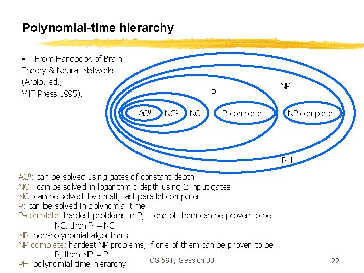 Polynomial-time hierarchy • From Handbook of Brain Theory & Neural Networks (Arbib, ed. ;