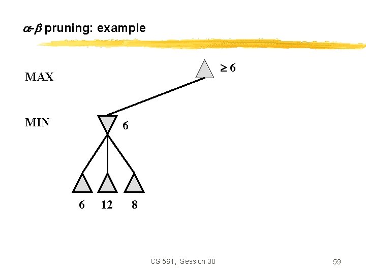  - pruning: example 6 MAX MIN 6 6 12 8 CS 561, Session