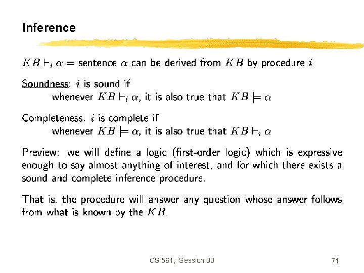 Inference CS 561, Session 30 71 