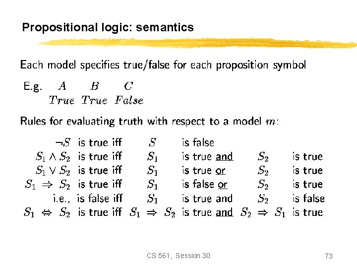 Propositional logic: semantics CS 561, Session 30 73 