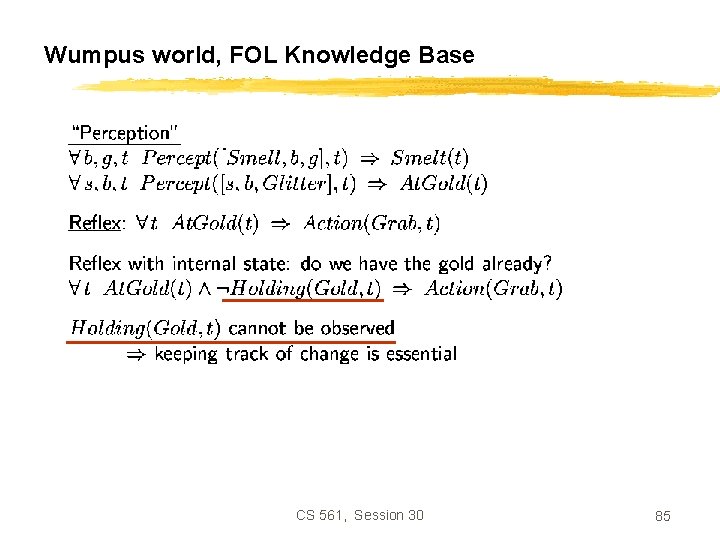 Wumpus world, FOL Knowledge Base CS 561, Session 30 85 