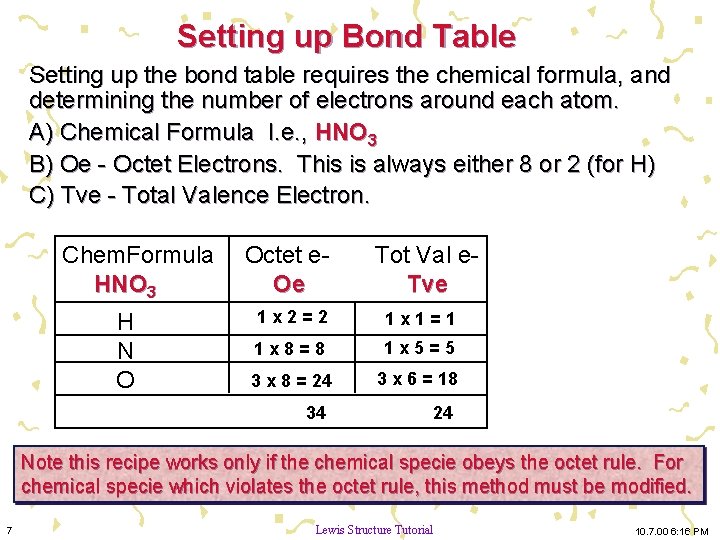 Setting up Bond Table Setting up the bond table requires the chemical formula, and