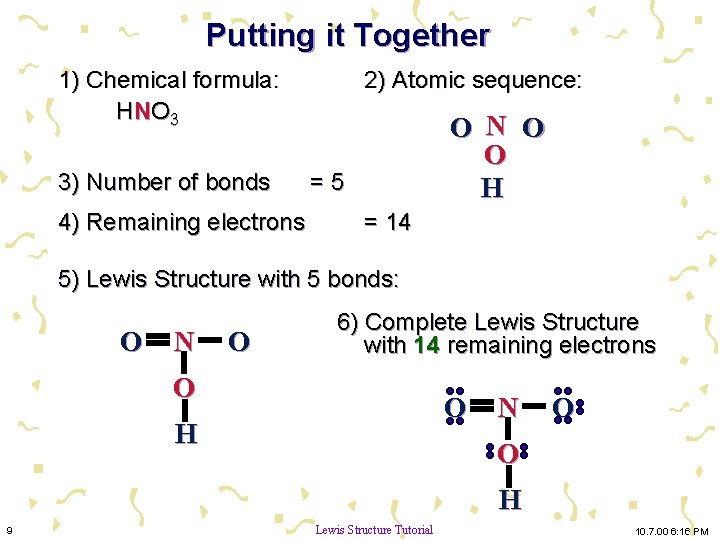 Putting it Together 1) Chemical formula: H NO 3 3) Number of bonds 4)
