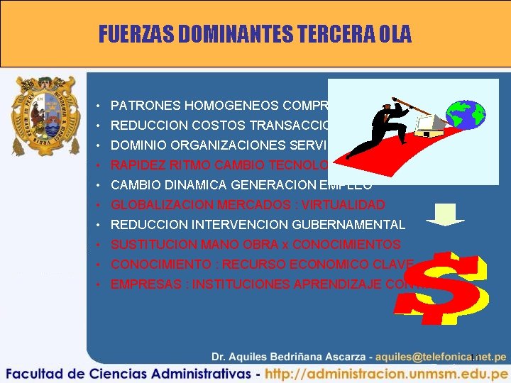 FUERZAS DOMINANTES TERCERA OLA • PATRONES HOMOGENEOS COMPRAS • REDUCCION COSTOS TRANSACCIONES • DOMINIO