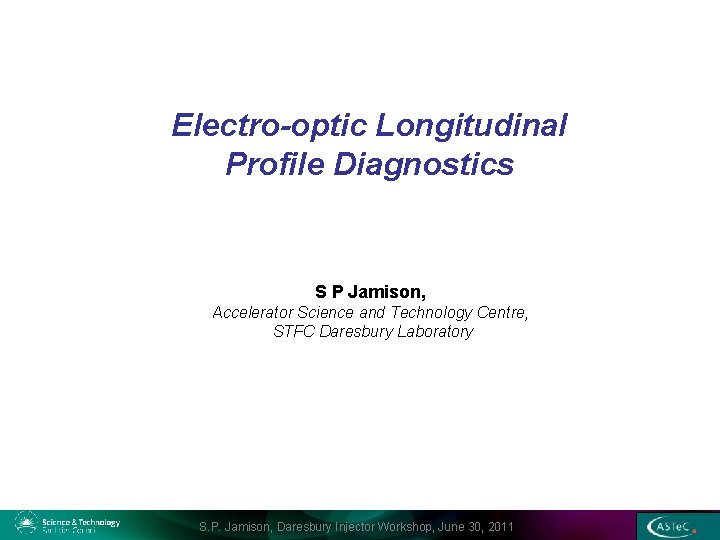 Electro-optic Longitudinal Profile Diagnostics S P Jamison, Accelerator Science and Technology Centre, STFC Daresbury