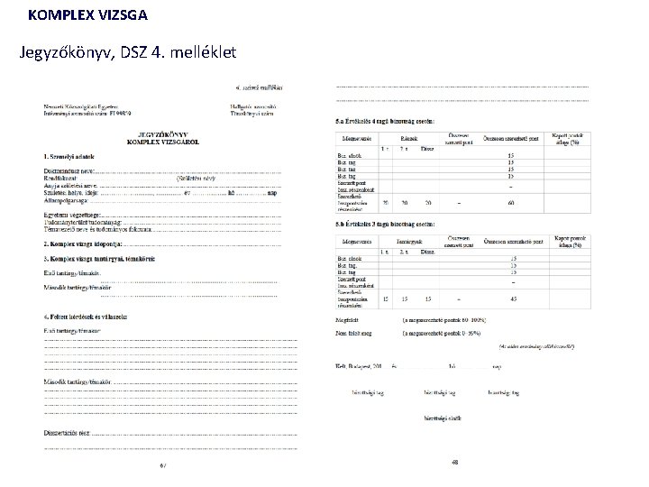 KOMPLEX VIZSGA Jegyzőkönyv, DSZ 4. melléklet 