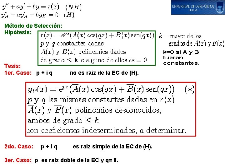 Método de Selección: Hipótesis: Tesis: 1 er. Caso: p + i q 2 do.