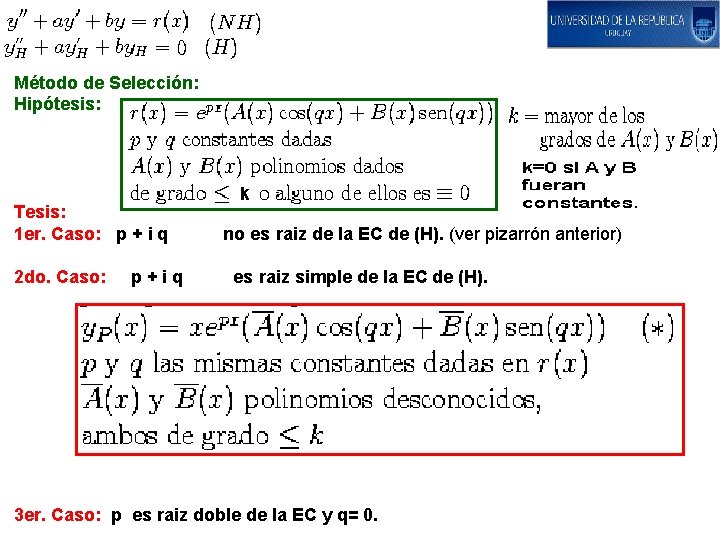 Método de Selección: Hipótesis: Tesis: 1 er. Caso: p + i q 2 do.