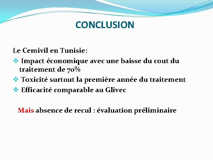 CONCLUSION Le Cemivil en Tunisie: v Impact économique avec une baisse du cout du