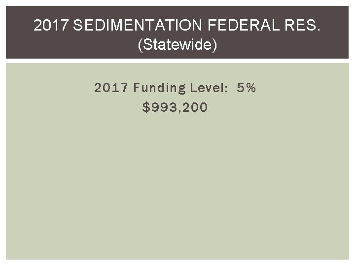2017 SEDIMENTATION FEDERAL RES. (Statewide) 2017 Funding Level: 5% $993, 200 
