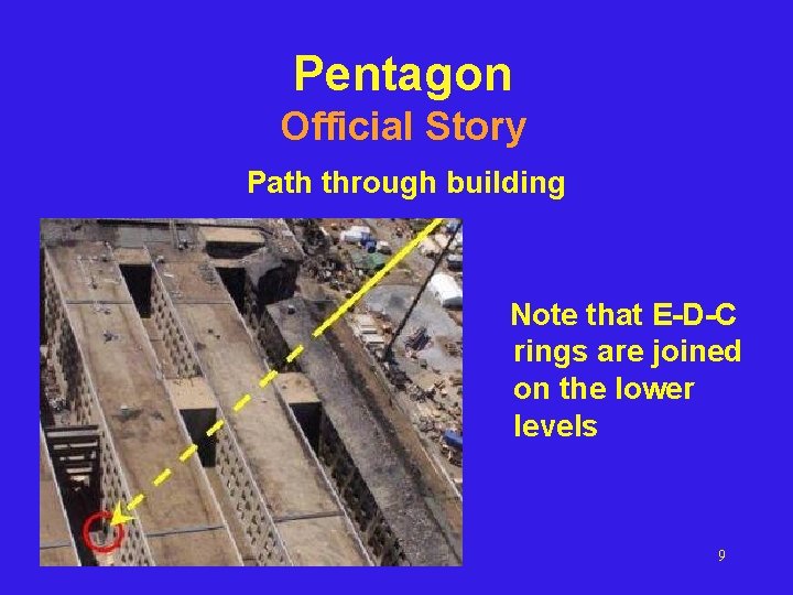 Pentagon Official Story Path through building Note that E-D-C rings are joined on the