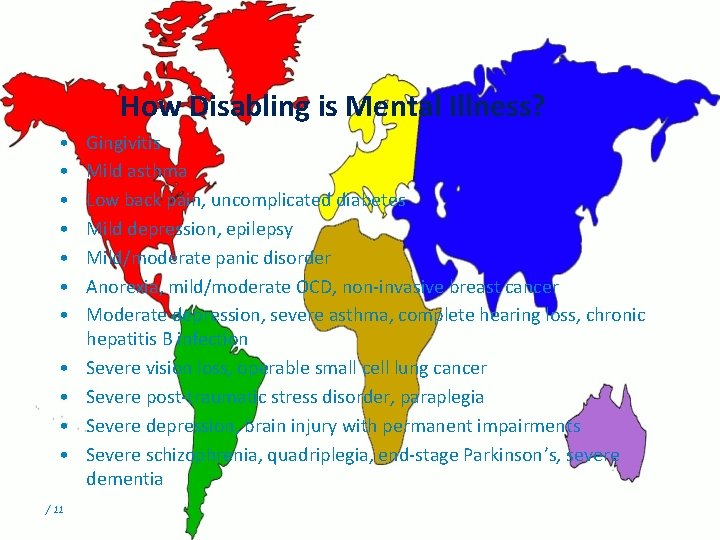  How Disabling is Mental Illness? • • • / 11 Gingivitis Mild asthma